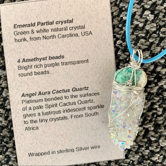 Raw Emerald, Angel Aura, Amethyst Bead Necklace - Picture 4 of 16